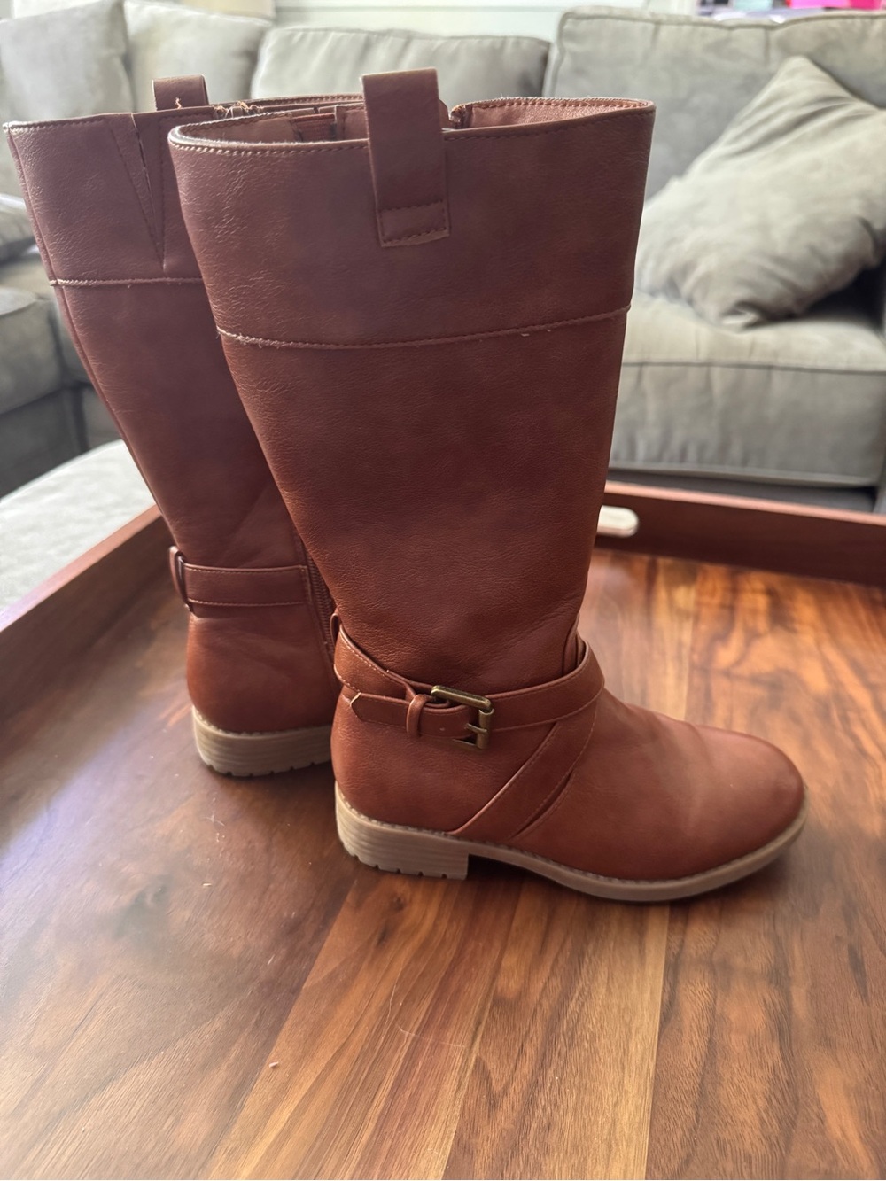 Kohl's Girls Tall Lace-Style Buckle Boots in Chestnut